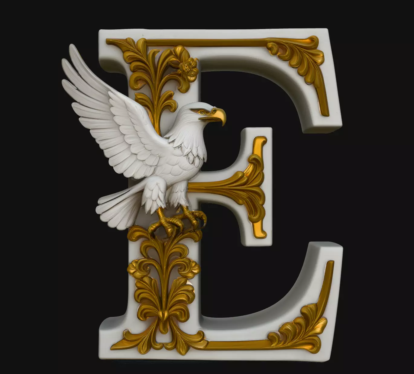 White Eagle Letter E Decor 3D Print Model 3D print model