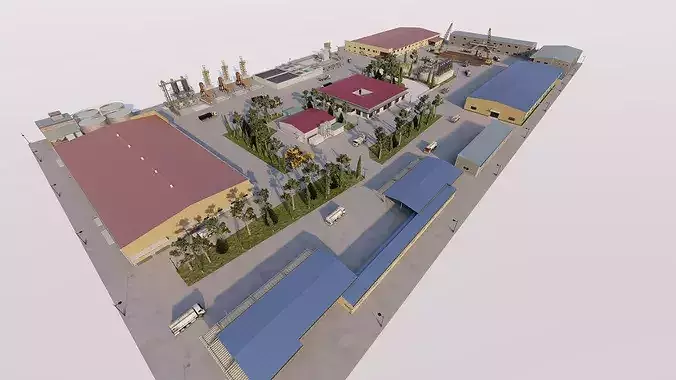 Industrial Factory Complex 3D Model-Detailed Architecture