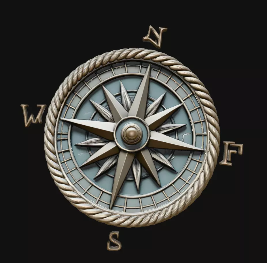 Compass Rose Nautical Round Pendant 3D Print Model 3D print model