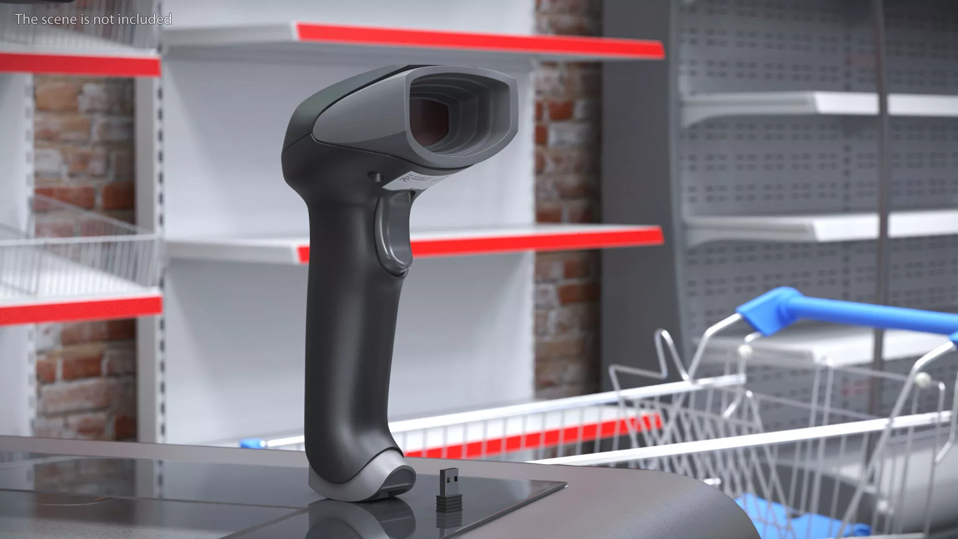 Handheld Laser Barcode Reader with Trigger Black 3D model