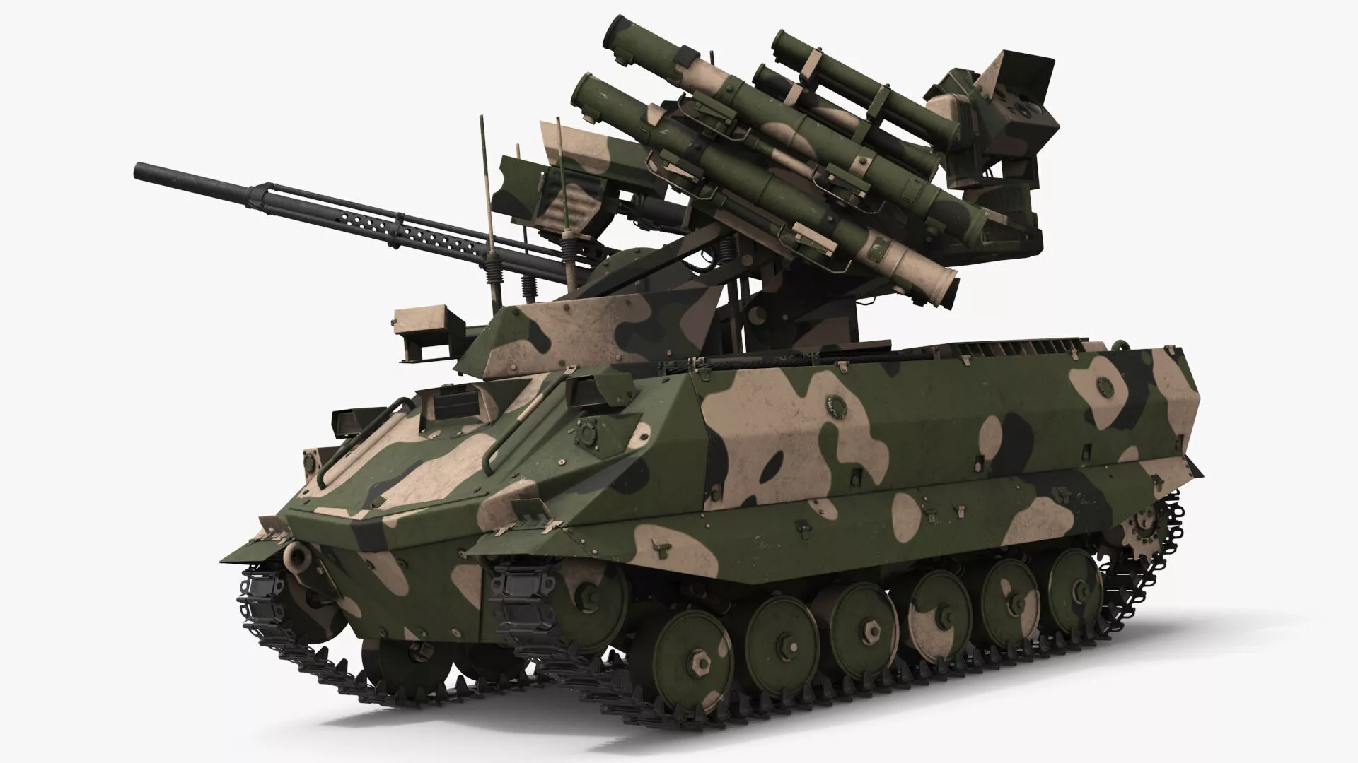 Ground Combat Platform with Woodland Camouflage and Guns Rigged 3D model