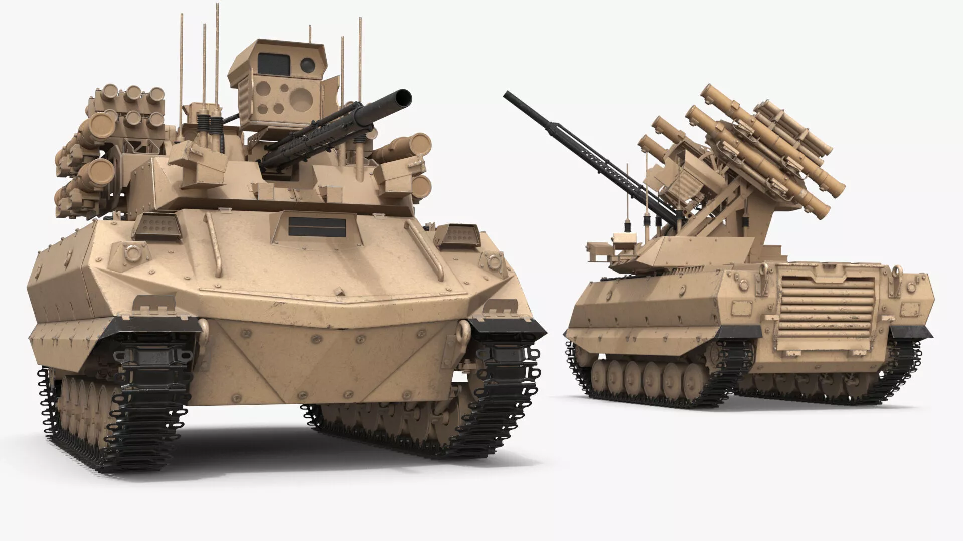 Autonomous Ground Weapon Platform with Missile Racks Sand Rigged 3D model