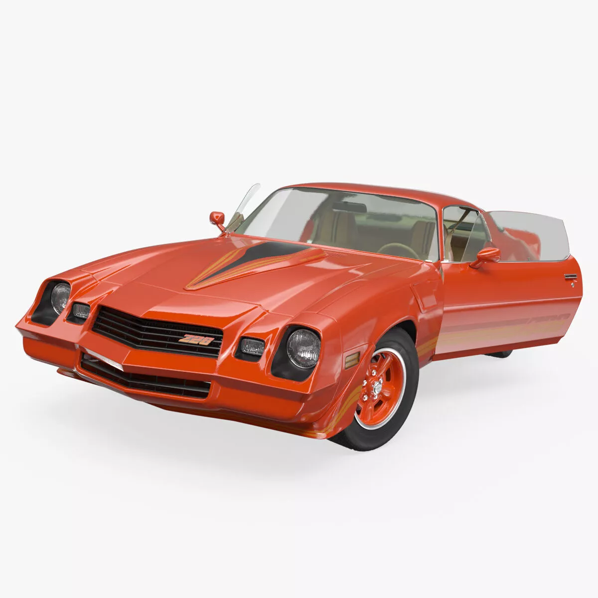 Vintage Chevrolet Camaro Z28 1980 Red Rigged 3D model