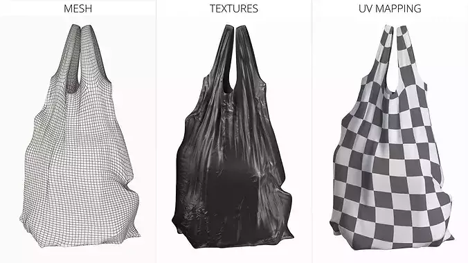 Shopping Bag Hanging Polyethylene Black 3D model 7