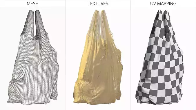 Polyethylene Shopping Bag Yellow 3D model 6