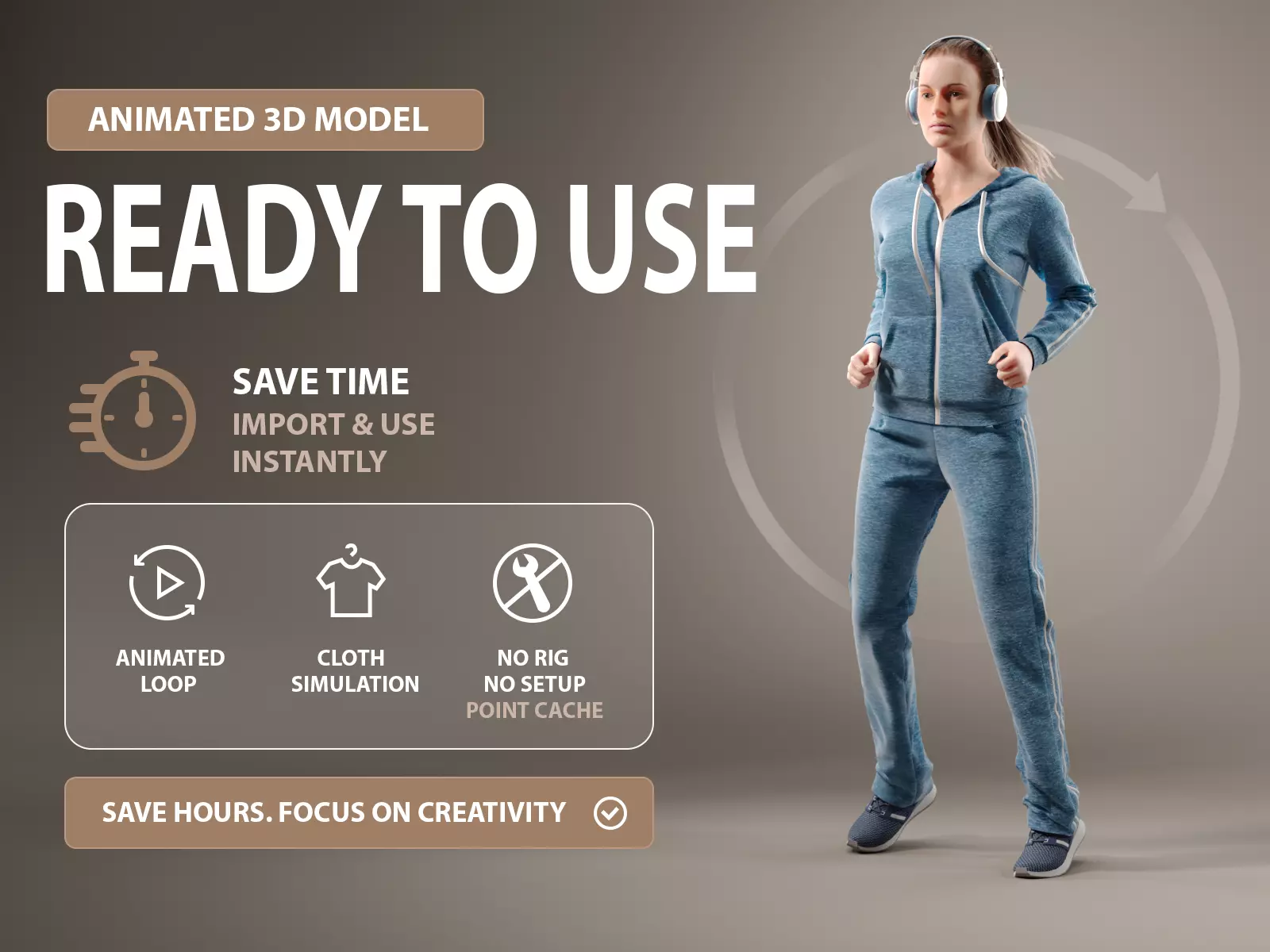 Animated 3D Woman warmup Sportswear character 3D model Free 3D model