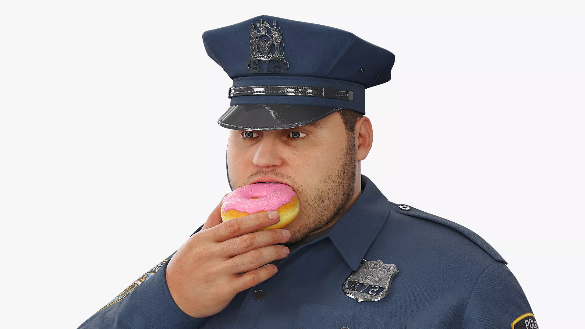 Fat NYPD Cop with Coffee and Donut Fur for Cinema 4D 3D model