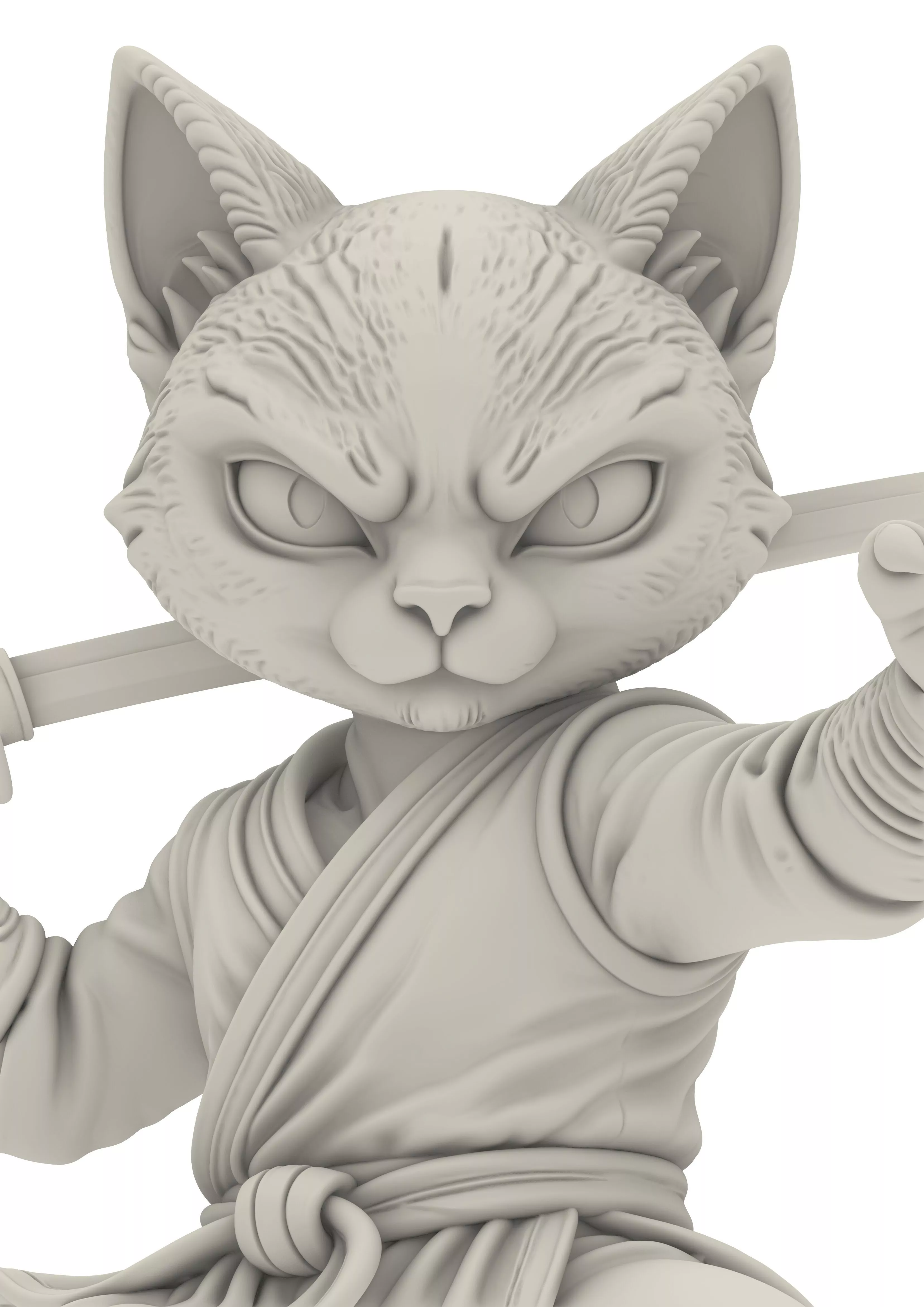 Cat Ninja Katze Gato Mouse Wolf Wolfie Chibi Warrior Krieger 3D print model