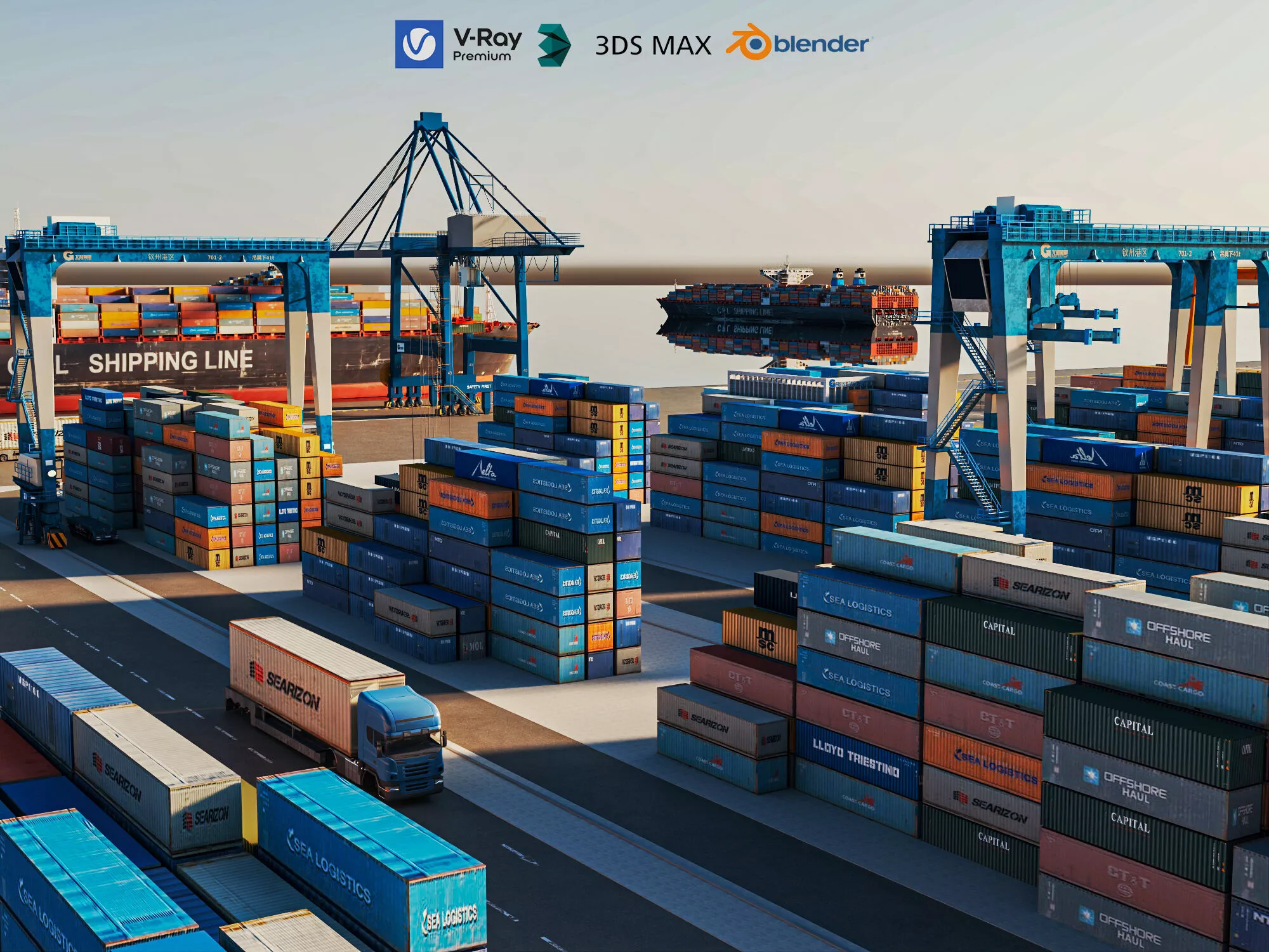 Large container port terminal asset pack 3D model
