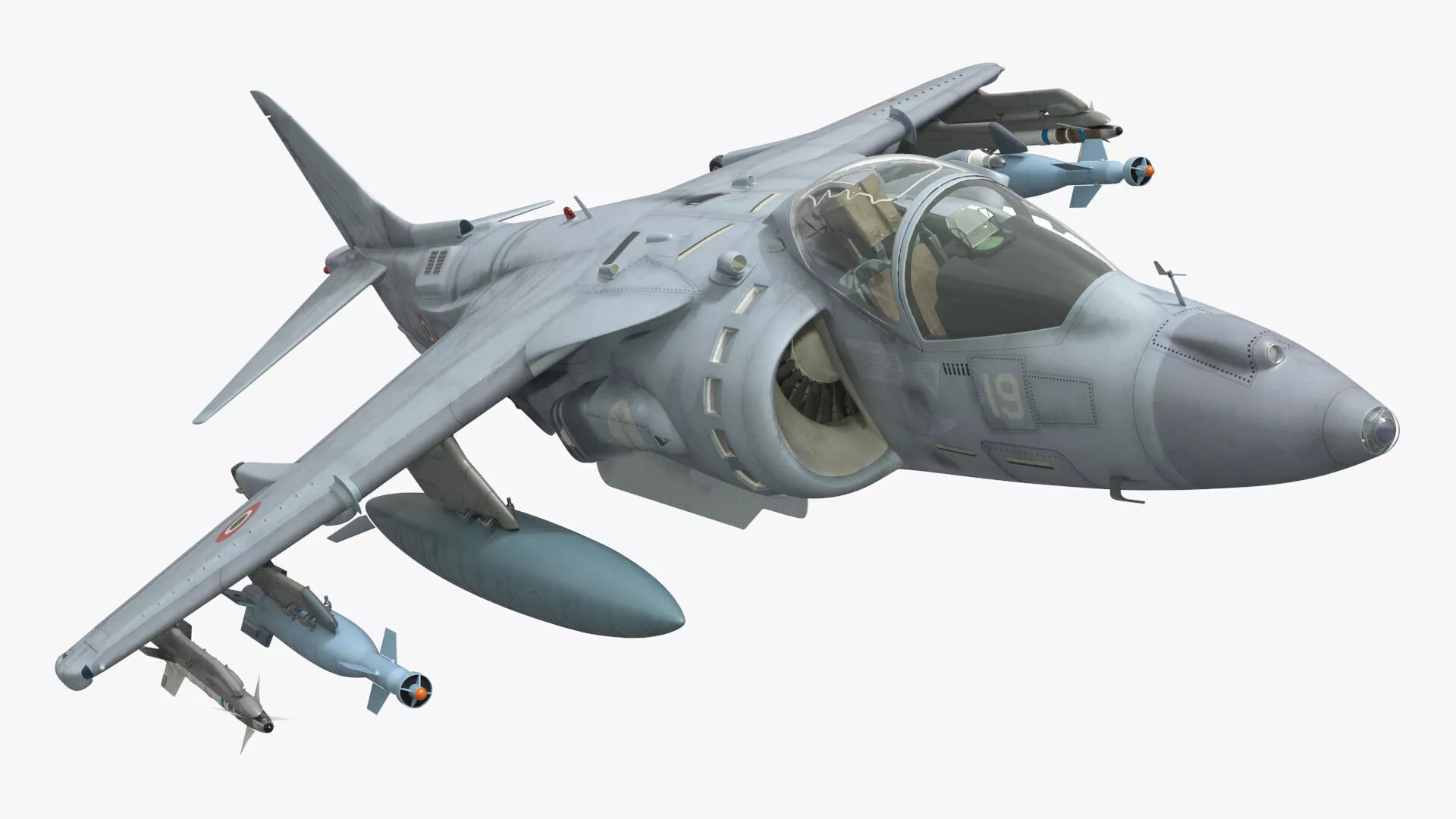 Spanish Navy Harrier VTOL Aircraft Light Rigged for Maya 3D model