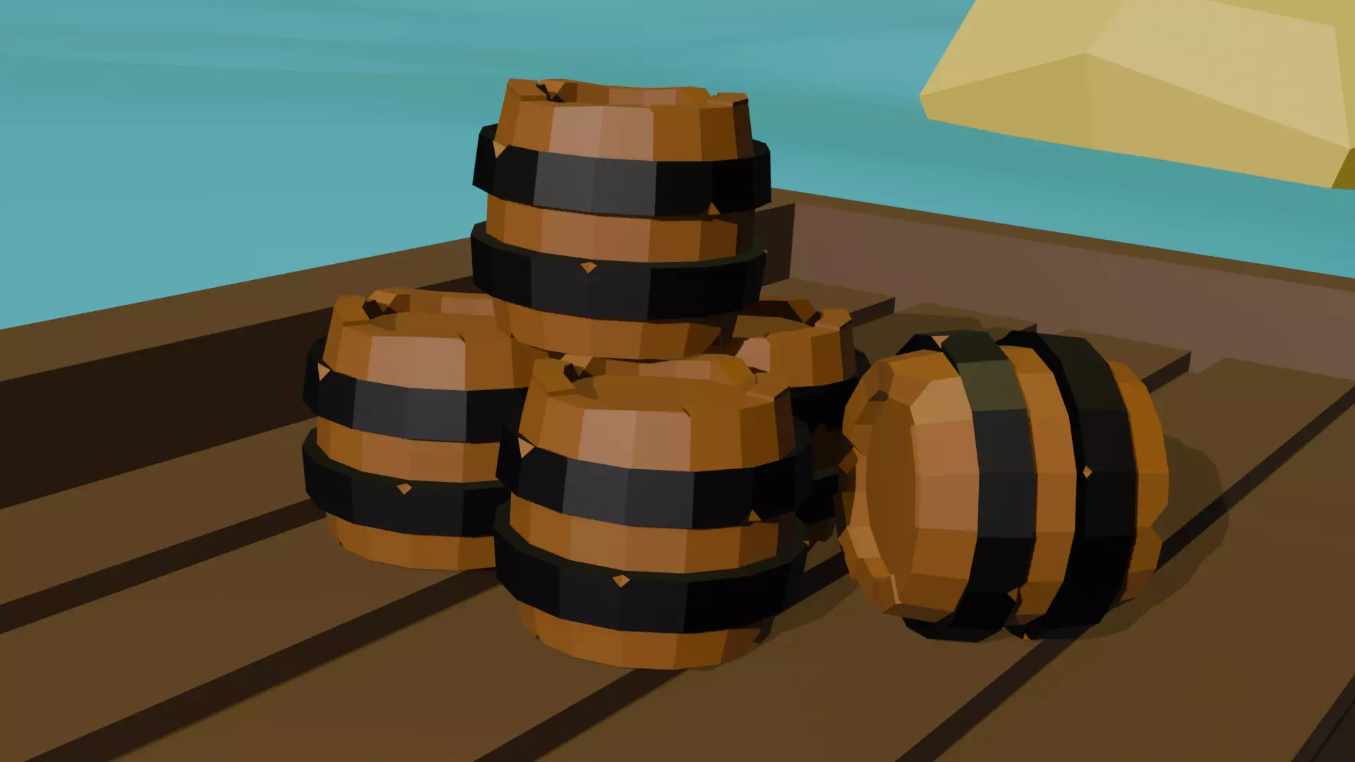 Stylized Wooden Barrel and Explosive Barrel Low poly Low-poly 3D model