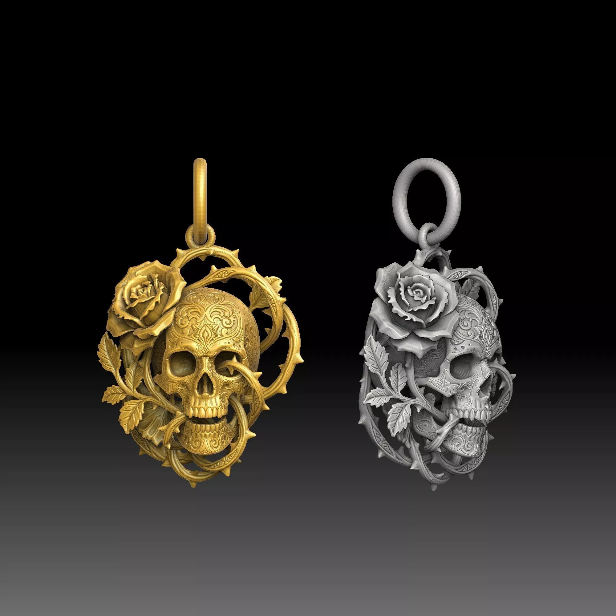 Skull Rose - one inch pendant 3D print model