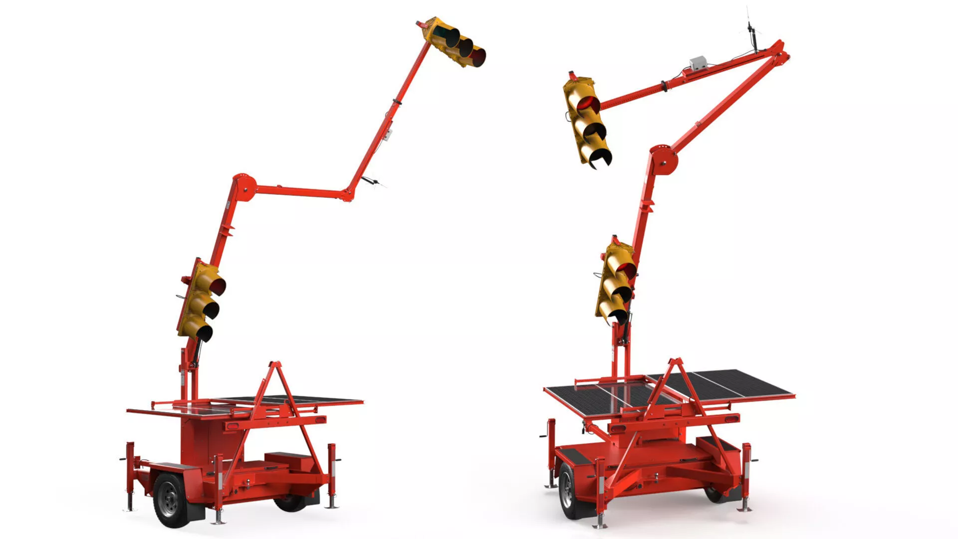 SQ3TS Solar-Powered Traffic Signal Trailer Red Rigged 3D model