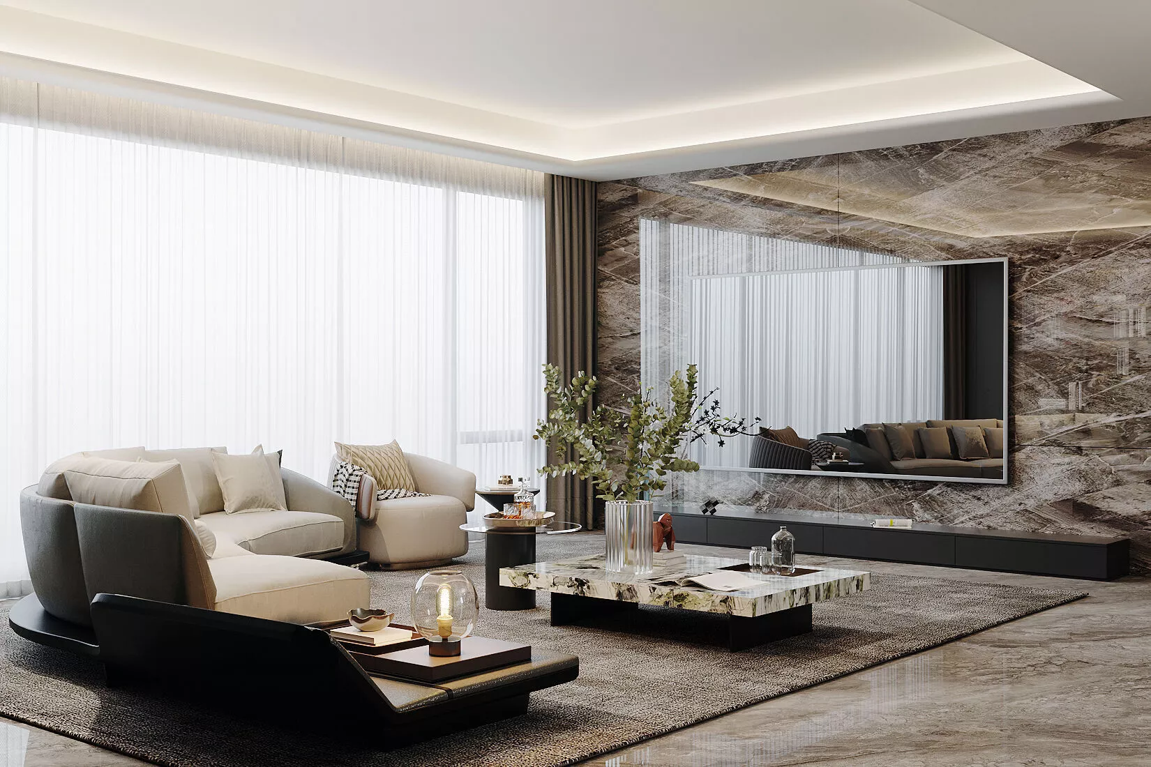 Italian style light luxury living room 3D model