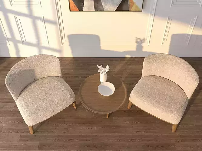 Modern Boucle Lounge Chairs Set With Coffee Table  3D model 2