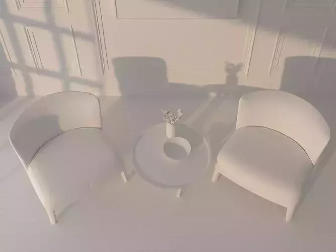 Modern Boucle Lounge Chairs Set With Coffee Table  3D model 5