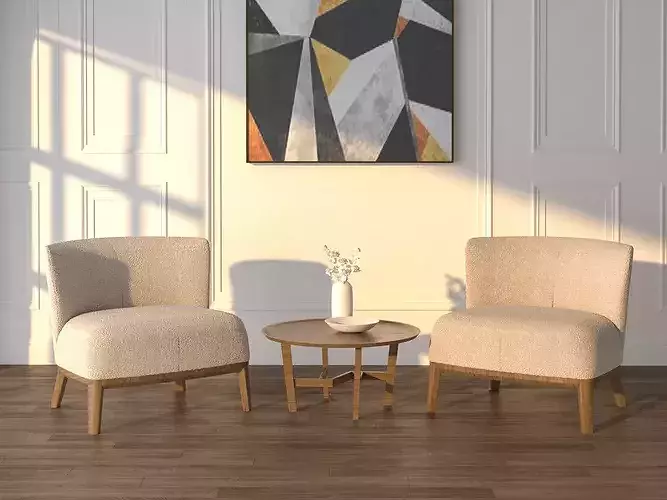 Modern Boucle Lounge Chairs Set With Coffee Table 3D model