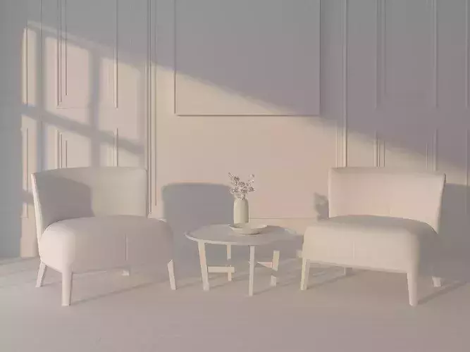 Modern Boucle Lounge Chairs Set With Coffee Table  3D model 4