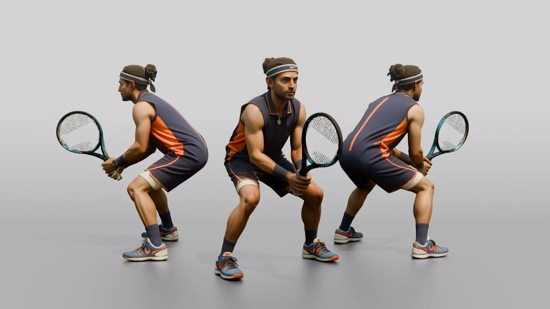 Male Tennis Player Awaiting a Heavy Serve 3D model