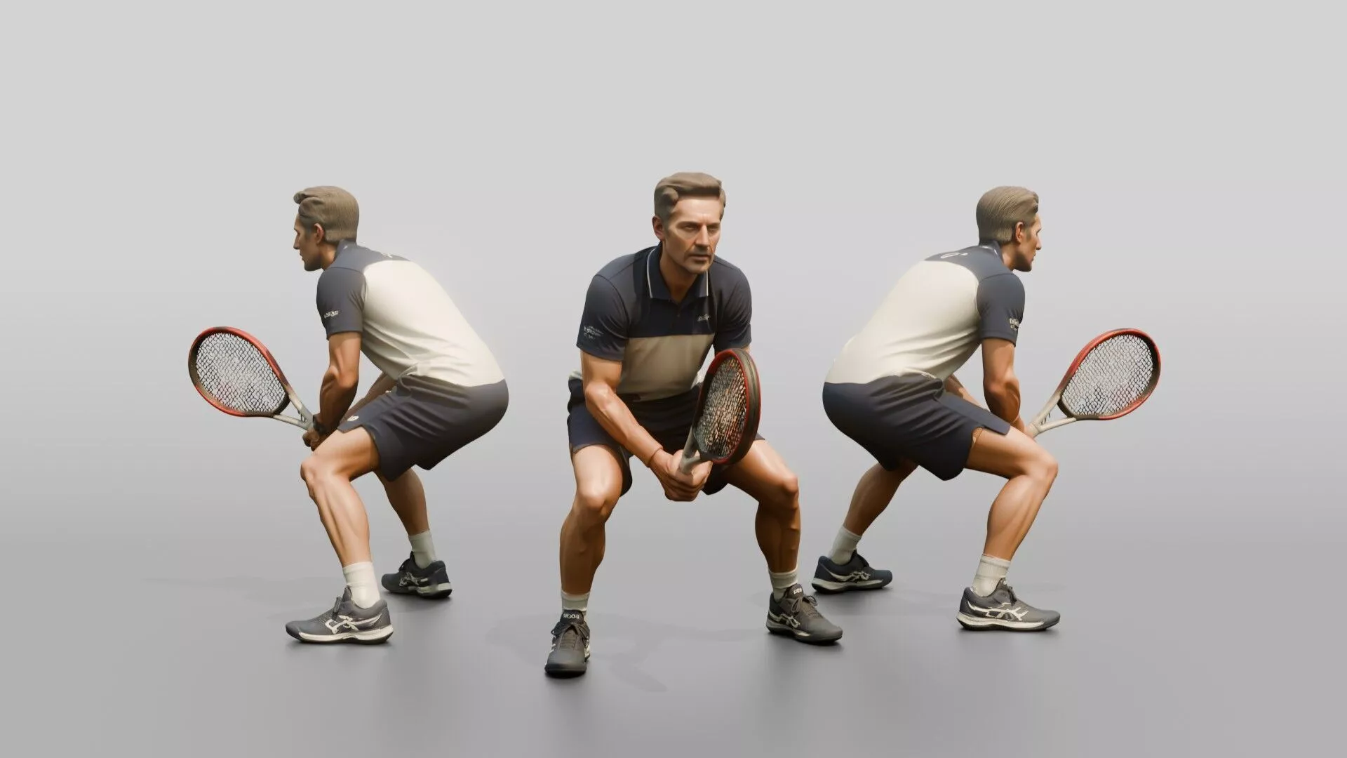 Slim Tennis Player in an Agile Ready Stance 3D model