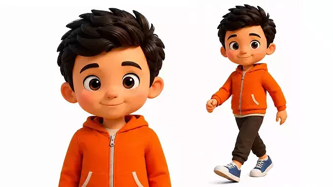 Stylized Cartoon Boy Kid Character Rigged And Animated