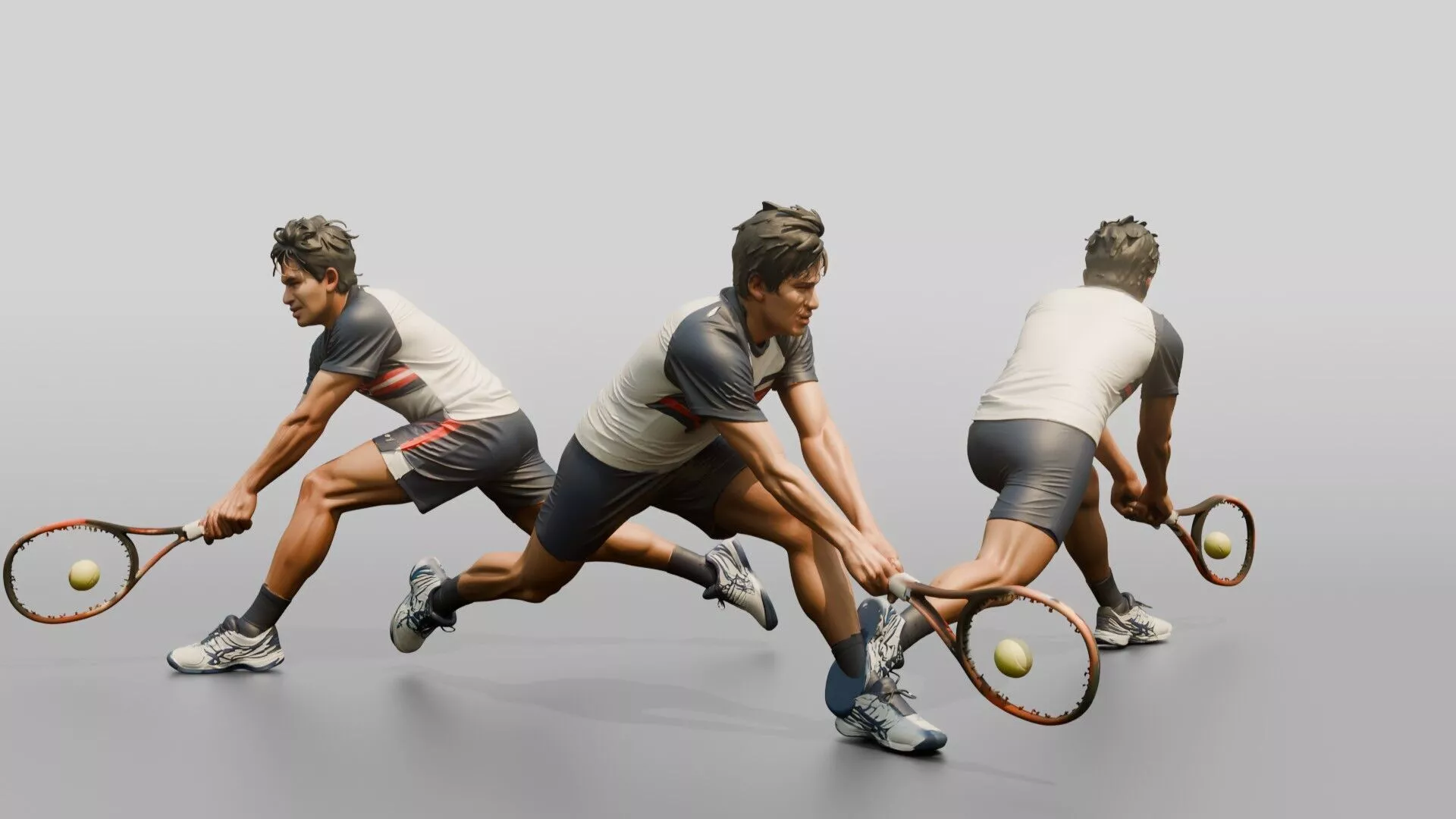 Male Tennis Player Lunging for a Backhand Save 3D model