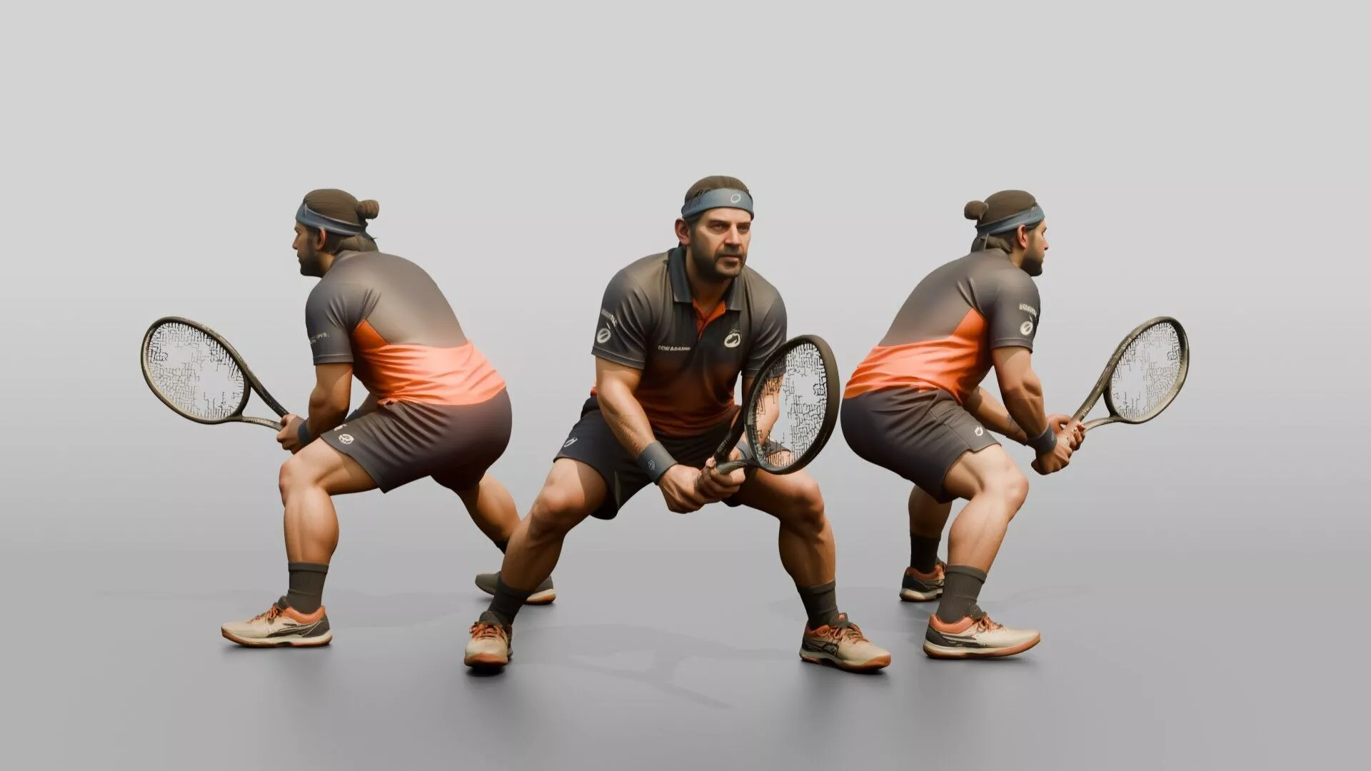 Male Tennis Player in a Wide Defensive Stance 3D model