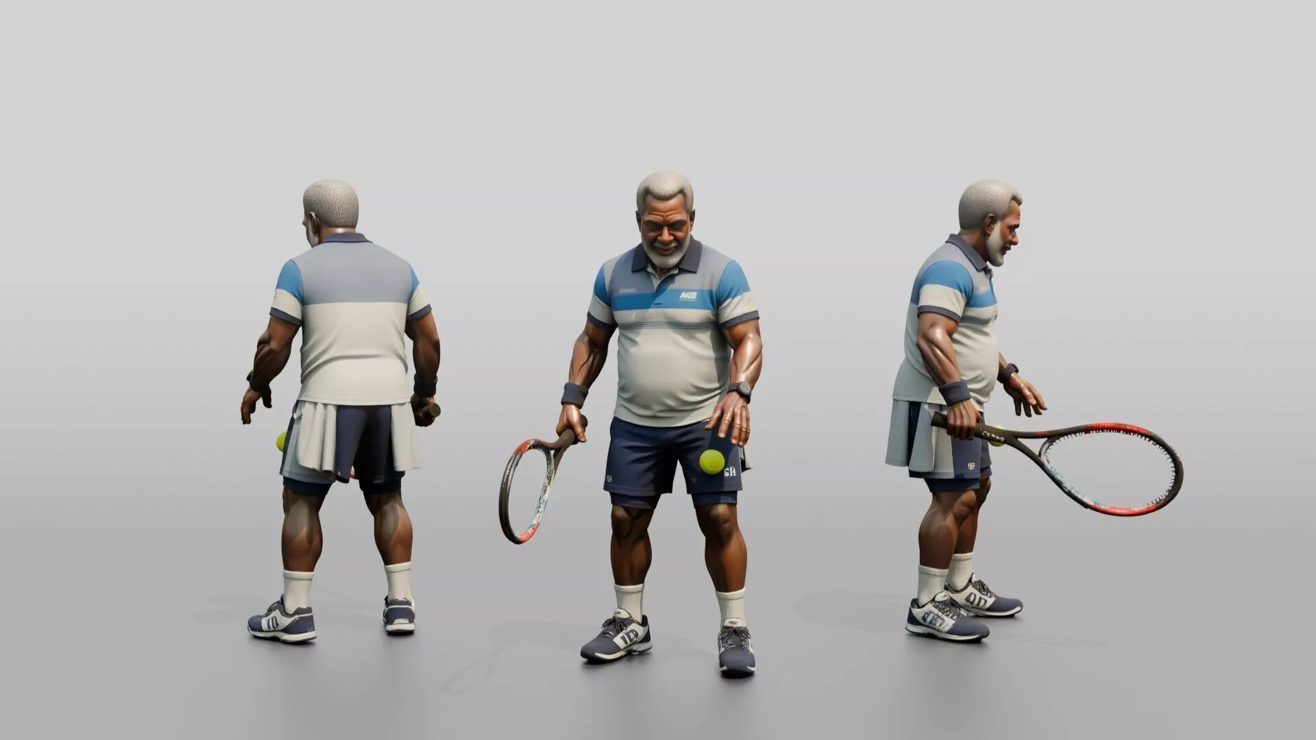 Senior Tennis Player Bouncing the Ball to Serve 3D model
