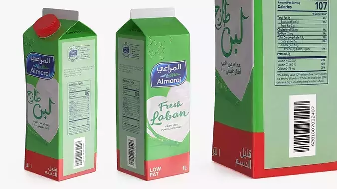 Almarai Fresh Laban Carton 1L Low Fat 3D model 4
