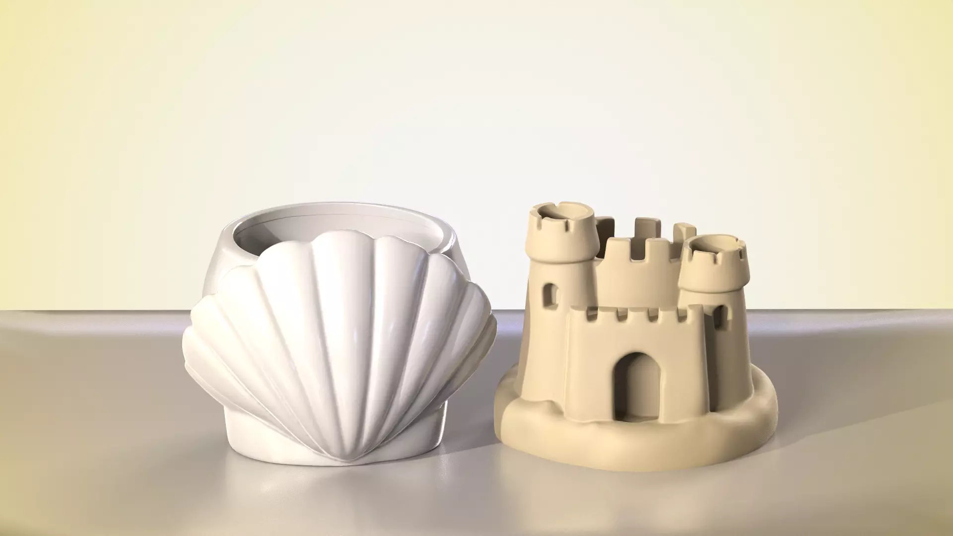 Beach Day Succulent Planters Set Sandcastle and Seashell Pots Free 3D print model