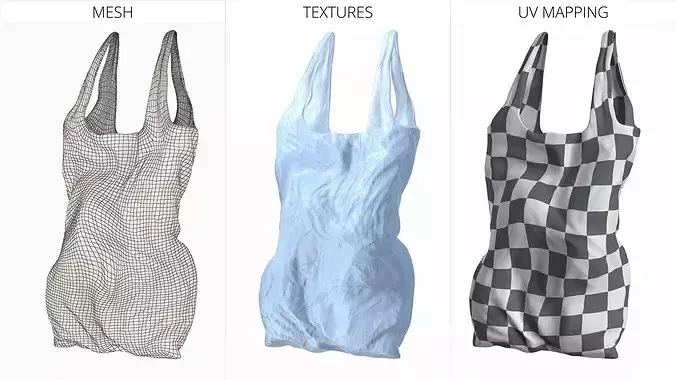 Used Grocery Shopping Bag Polyethylene Blue 3D model 6