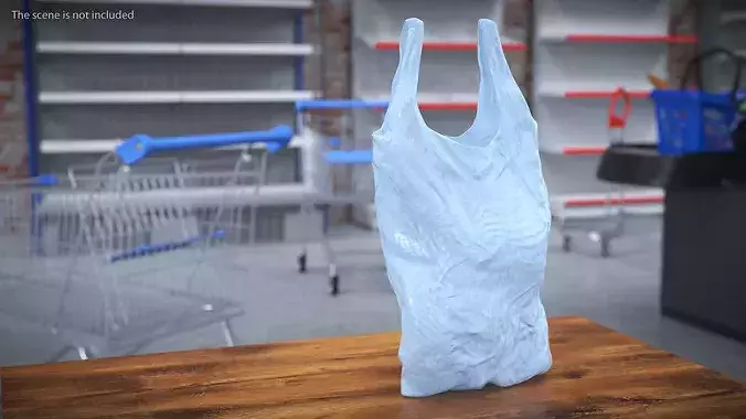 Used Grocery Shopping Bag Polyethylene Blue 3D model 2
