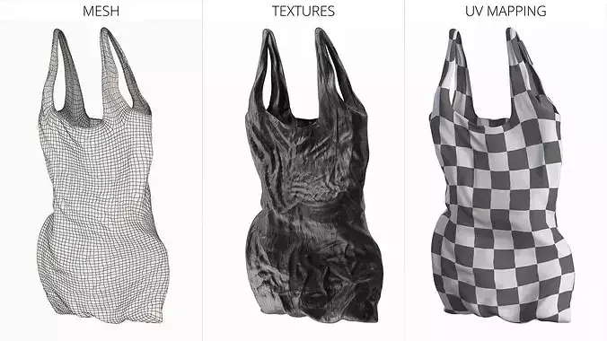 Used Shopping Bag Polyethylene Black 3D model 7