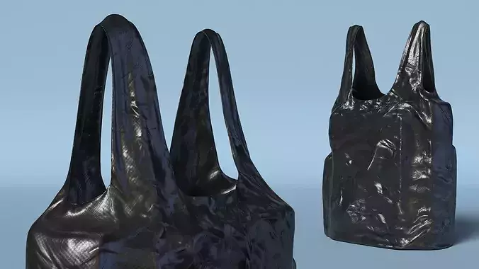 Retail Bag with Handles Filled Polyethylene Black 3D model 3