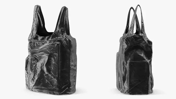 Retail Bag with Handles Filled Polyethylene Black 3D model 4