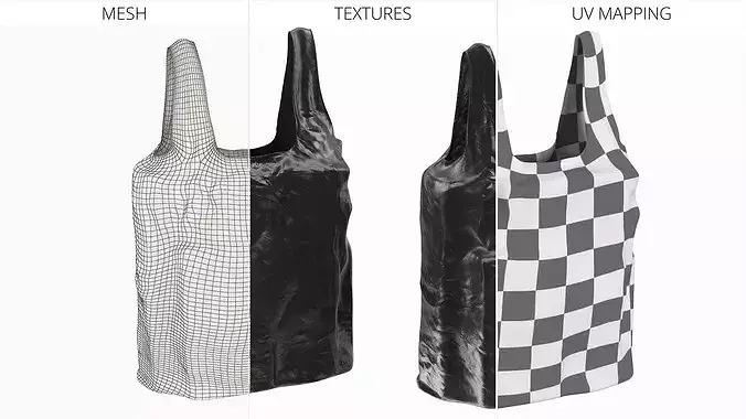 Retail Bag with Handles Filled Polyethylene Black 3D model 6