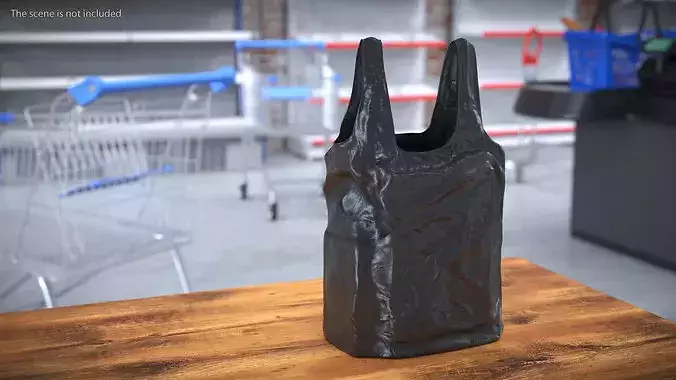 Retail Bag with Handles Filled Polyethylene Black 3D model 2