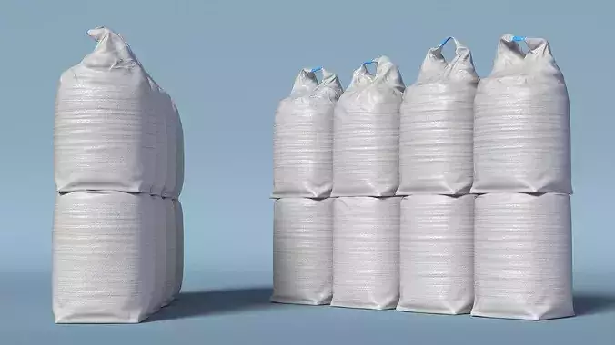 Industrial Polypropylene Sacks 10 for Granular Material White 3D model 3