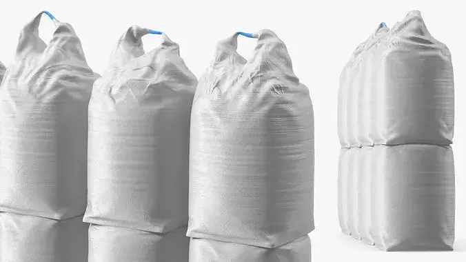 Industrial Polypropylene Sacks 10 for Granular Material White 3D model 4