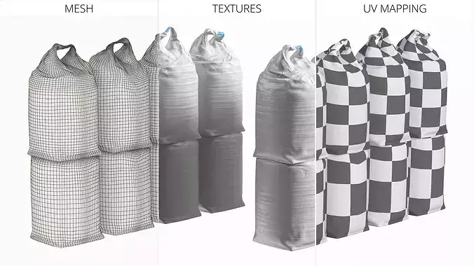 Industrial Polypropylene Sacks 10 for Granular Material White 3D model 7