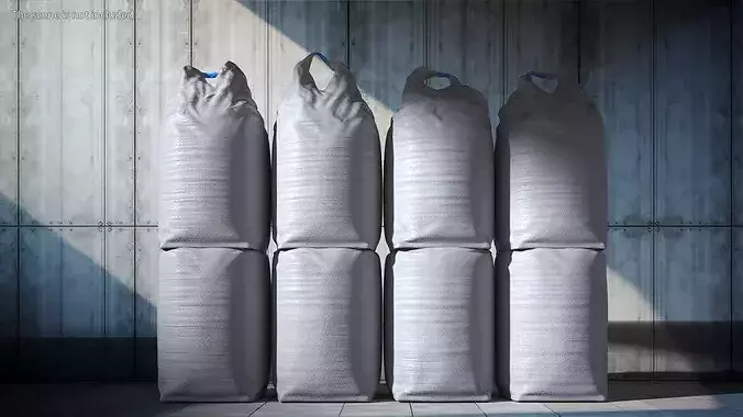 Industrial Polypropylene Sacks 10 for Granular Material White 3D model 2