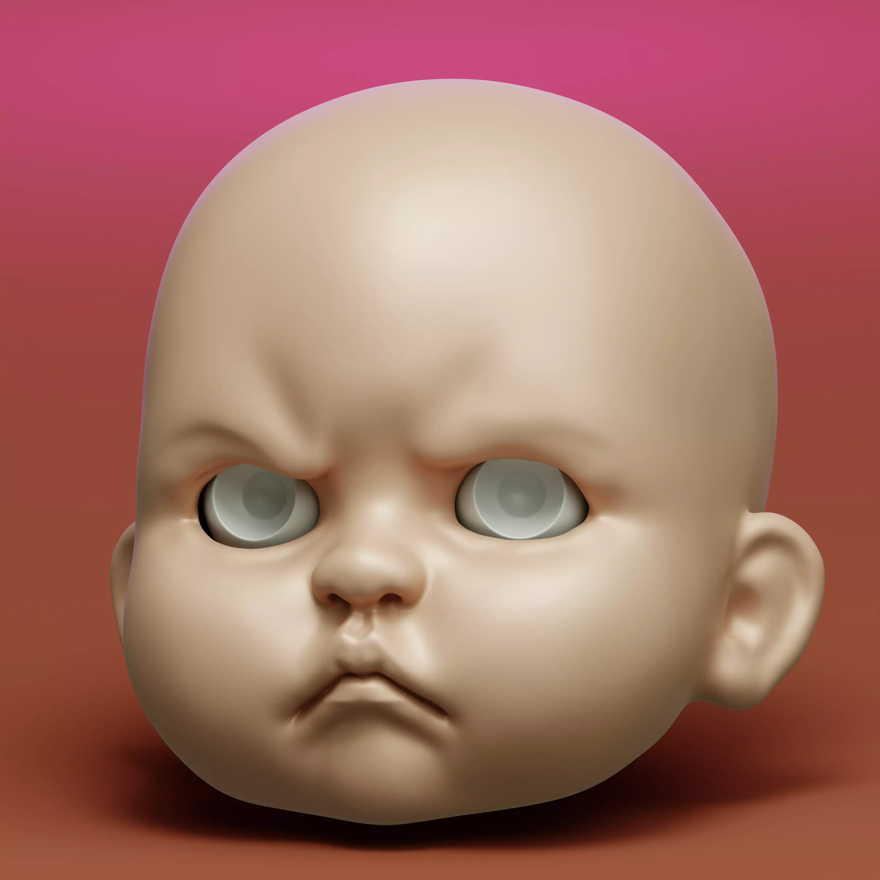 angry sullen sad BJD Doll Head 3D Print 3D print model