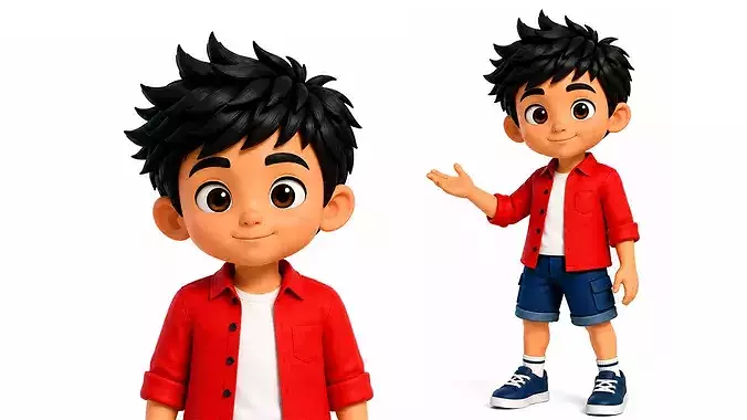 Stylized Cartoon Boy Kid Character Rigged And Animated