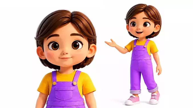 Cute Cartoon Girl Character Stylized Rigged And Animated