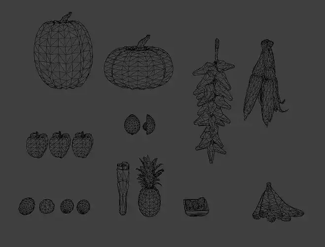Stylized Fresh Produce Harvest Pack Fruits Vegetables Low-poly 3D model 3