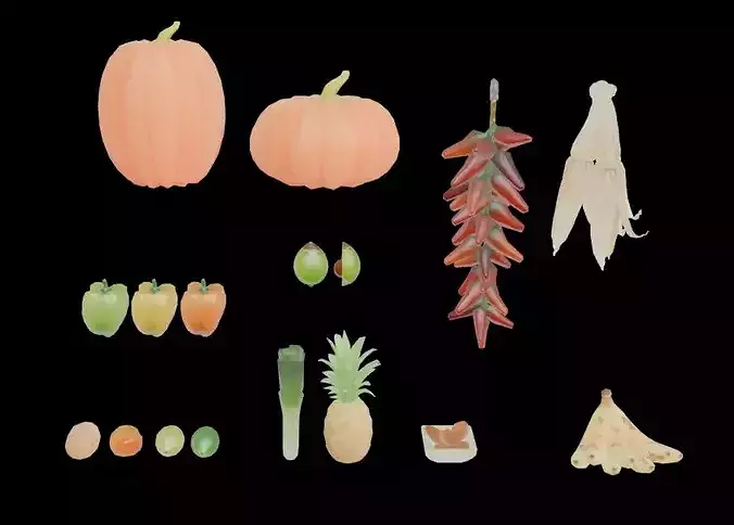Stylized Fresh Produce Harvest Pack Fruits Vegetables Low-poly 3D model 4