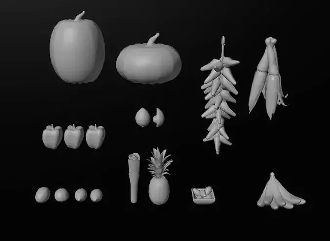 Stylized Fresh Produce Harvest Pack Fruits Vegetables Low-poly 3D model 2