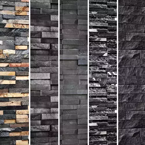 Collection of black stone slate 3D model