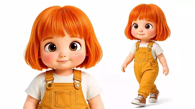 Stylized  Baby Girl Character Cartoon Kid Rigged And Animated