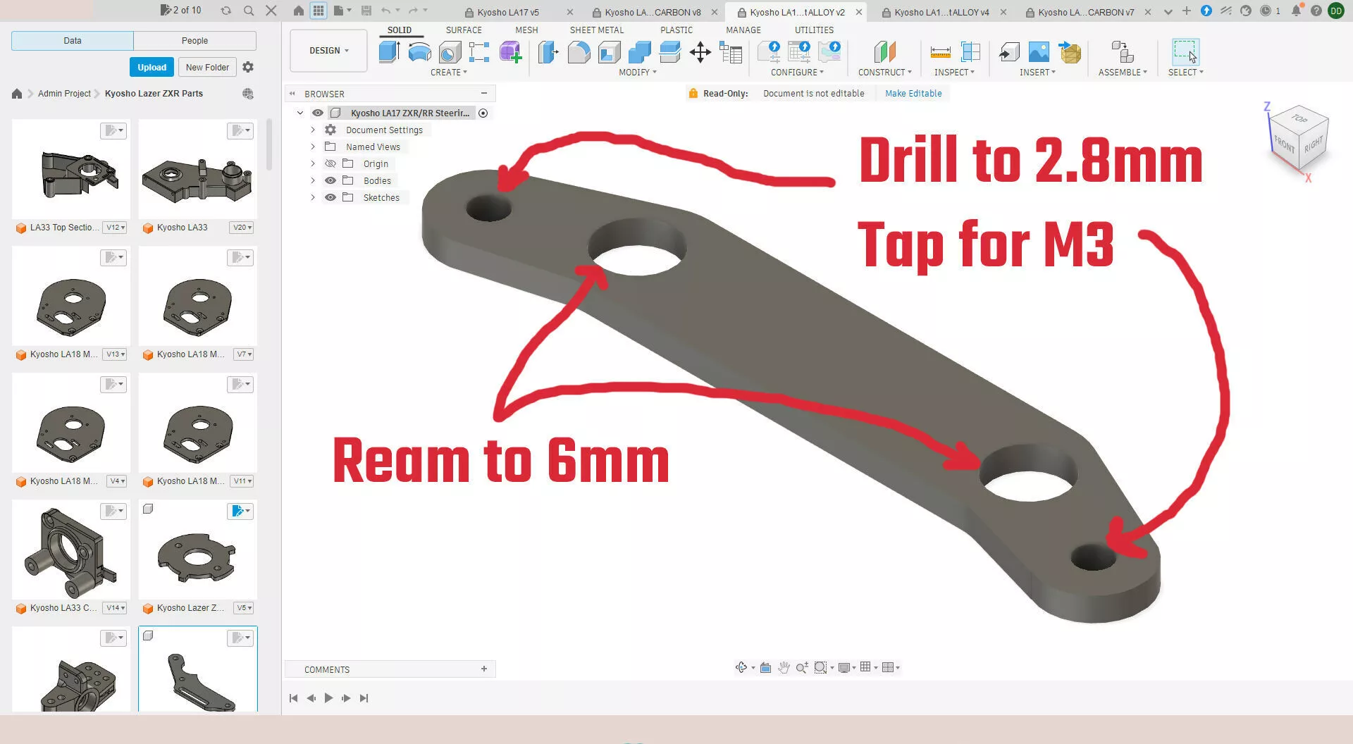 Kyosho LA17 Lazer ZX ZXR Steering and Motor Plates MK1 MK2 3D print model